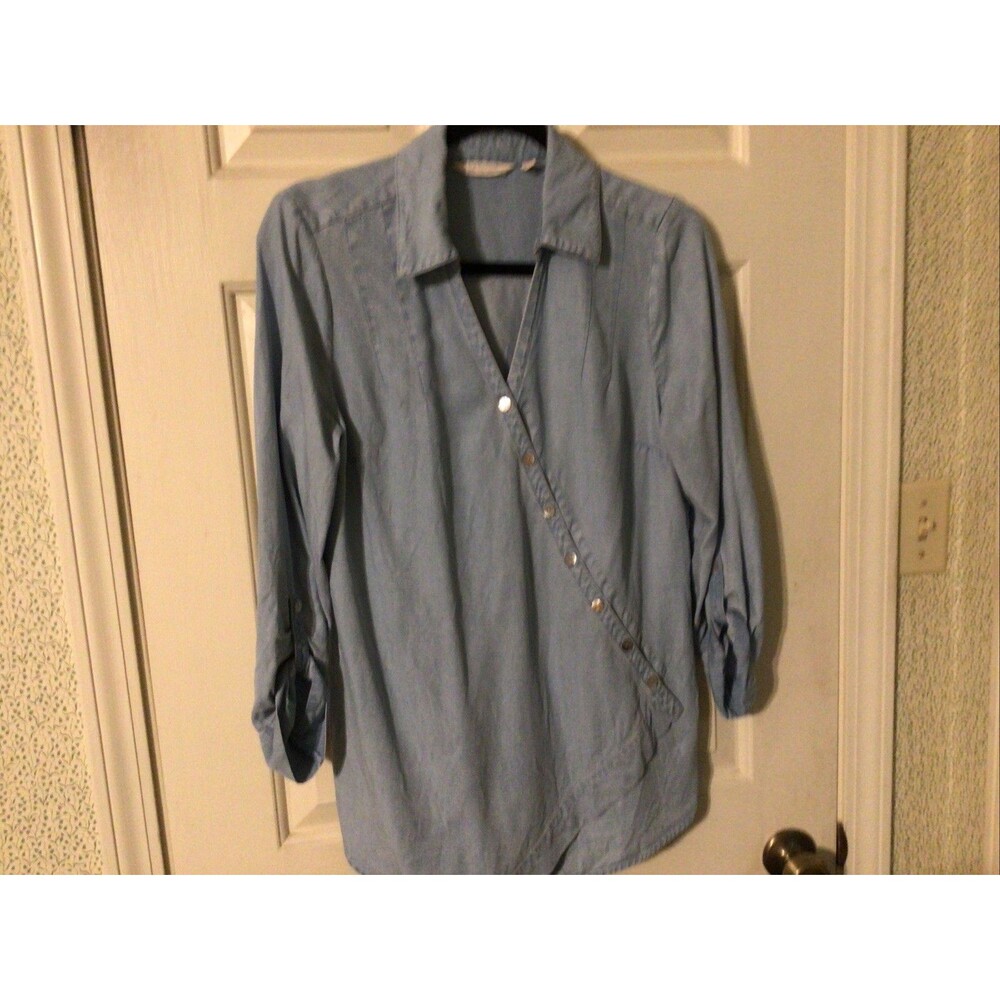 Soft Surroundings Tencel Tunic Asymmetrical Buttons Light Wash Denim Small